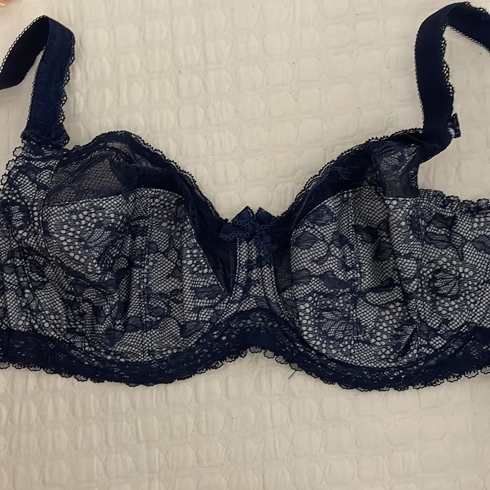 NWT FANTASIE underwire navy bra with lace